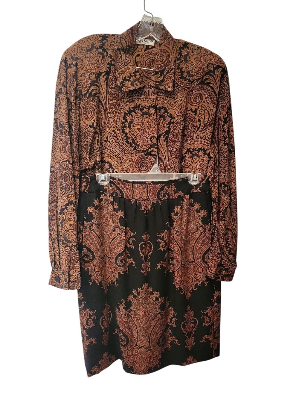 Vintage Gloria Sachs Paisley Print Blouse & Skirt Set